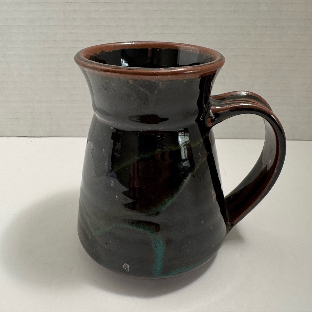 Studio Art Pottery Coffee Mug/Small Jug With Handle, Dark Brown Glazed, Signed